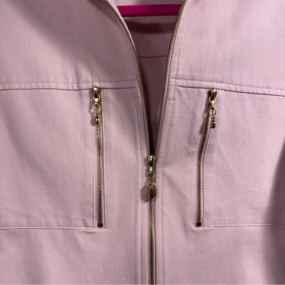 St John Sport By Marie Jacket Stretch Cotton Zipper Gold Detail Soft Pink Pocket - Picture 7 of 15